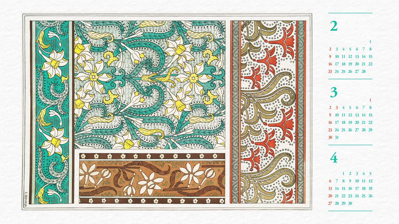 15 수선화 장식 일러스트, Pl 30 B - 2025년3월 노트북배경화면