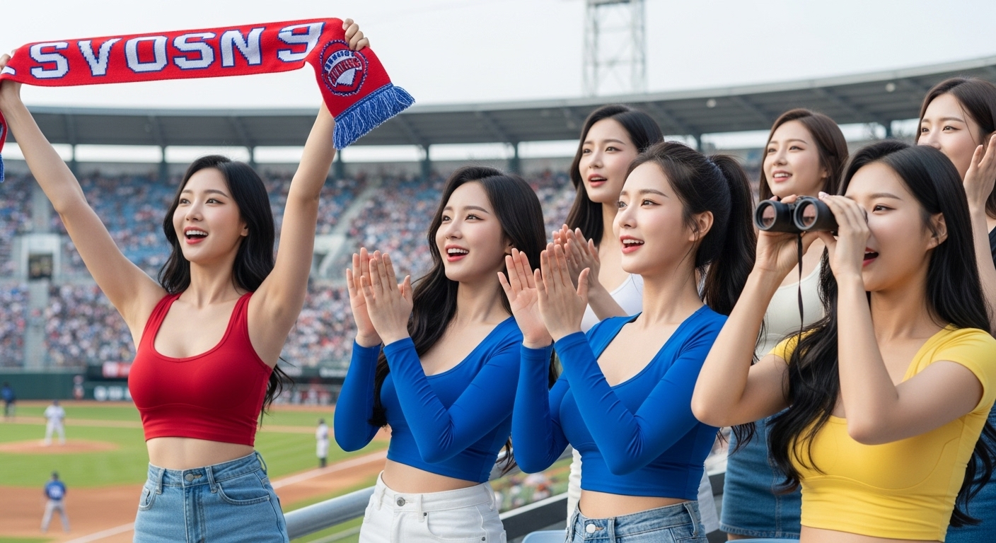 야구 응원을 하는 여자들