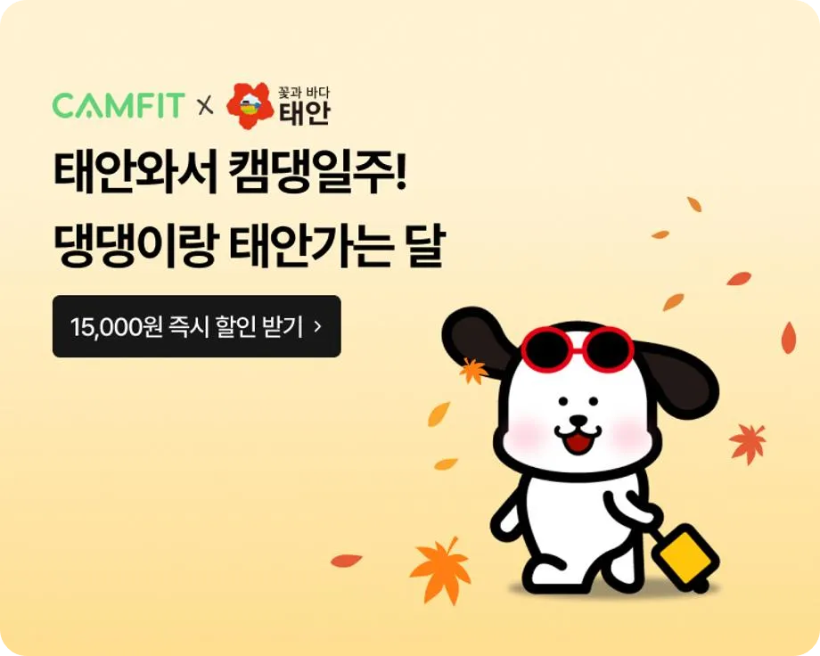 충남 태안 반려견 동반 여행 캠핑 숙박 할인 쿠폰 야놀자 캠핏 땡큐캠핑 발급 방법