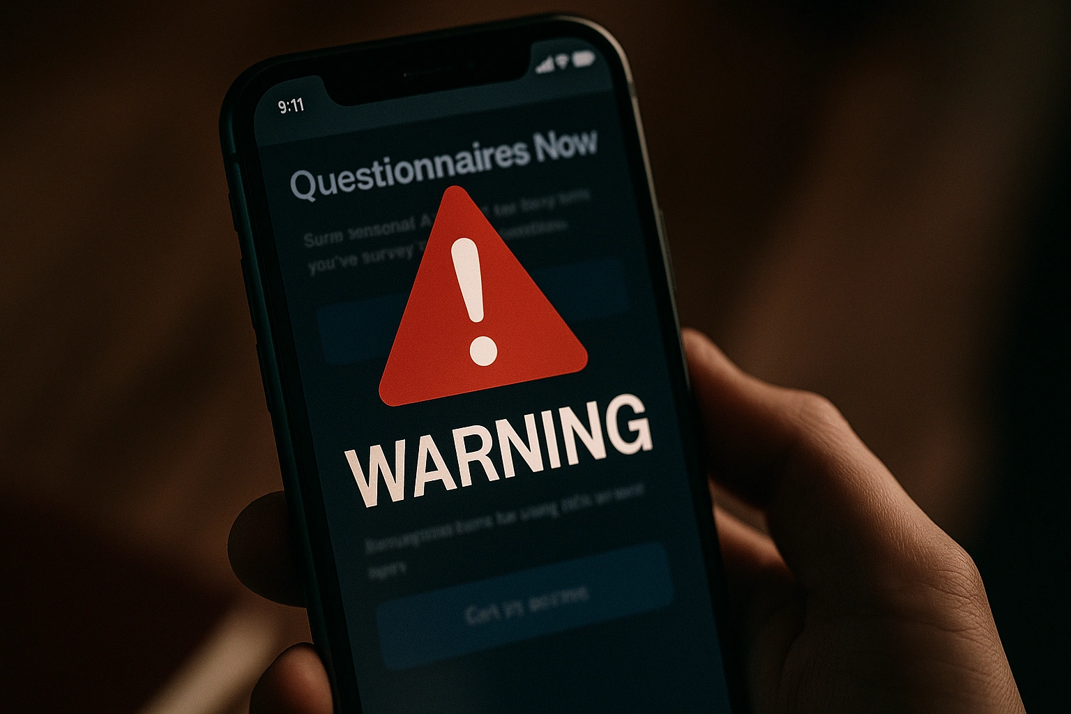 스마트폰 화면에 보안 경고가 표시된 장면