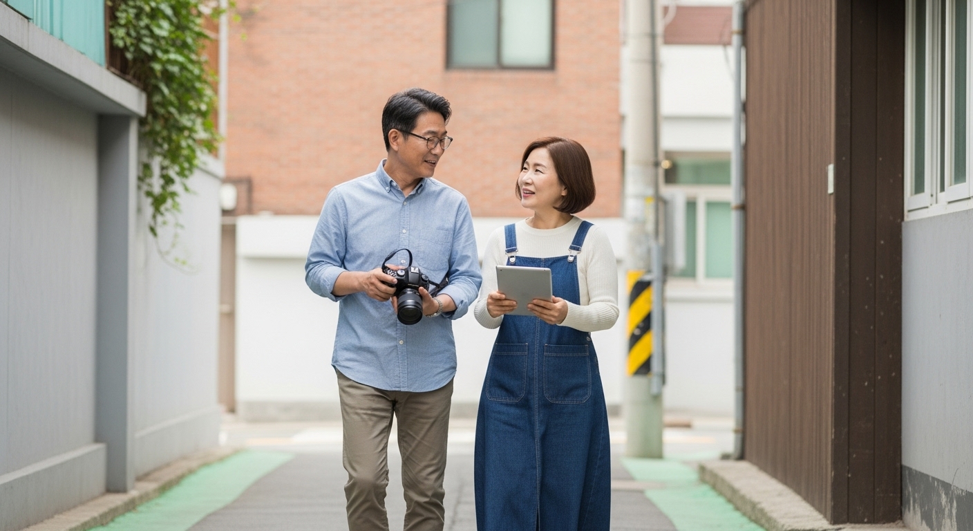 도시 골목을 걷는 노마드 부부의 창의적 대화