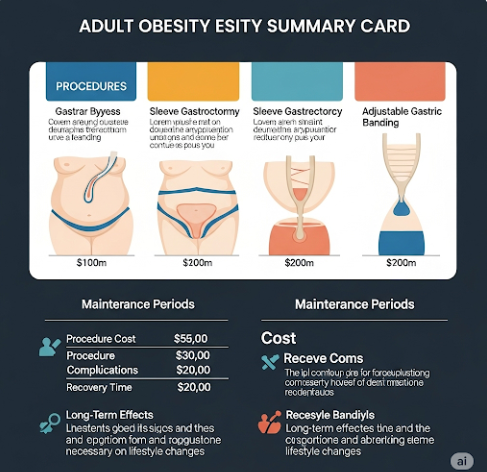 성인 비만 치료 시술의 종류와 비용을 비교한 인포그래픽 요약 카드 이미지