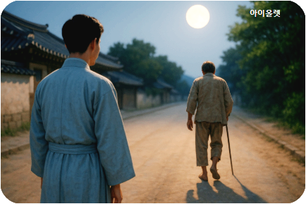 달빛 아래 떠나는 거지의 발걸음
