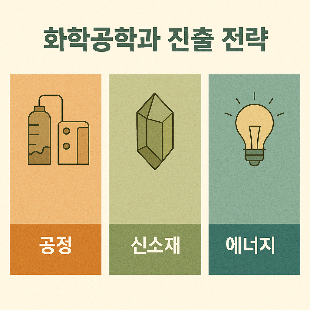 공정, 신소재, 에너지 분야를 설명하는 한국어 정보 이미지