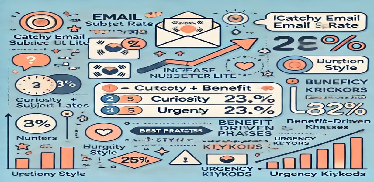 뉴스레터 오픈률을 높이는 제목 전략 인포그래픽 – 숫자, 의문형, 감정 자극 요소 포함