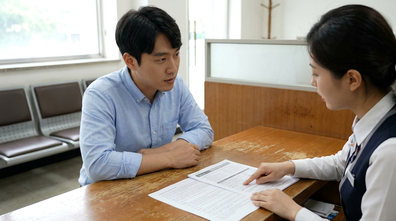 새마을금고 창구에서 상담받는 직장인