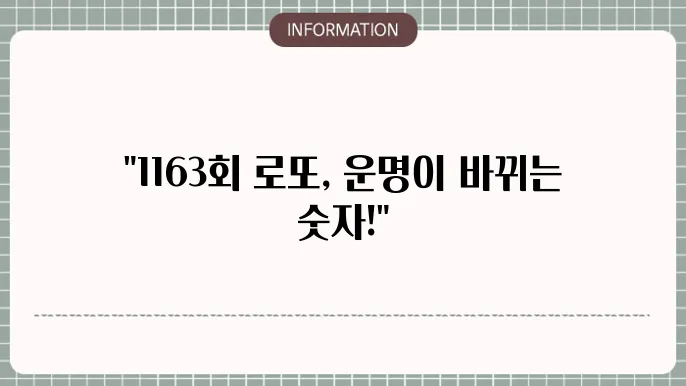 로또 1163회 예상번호 및 당첨번호 분석