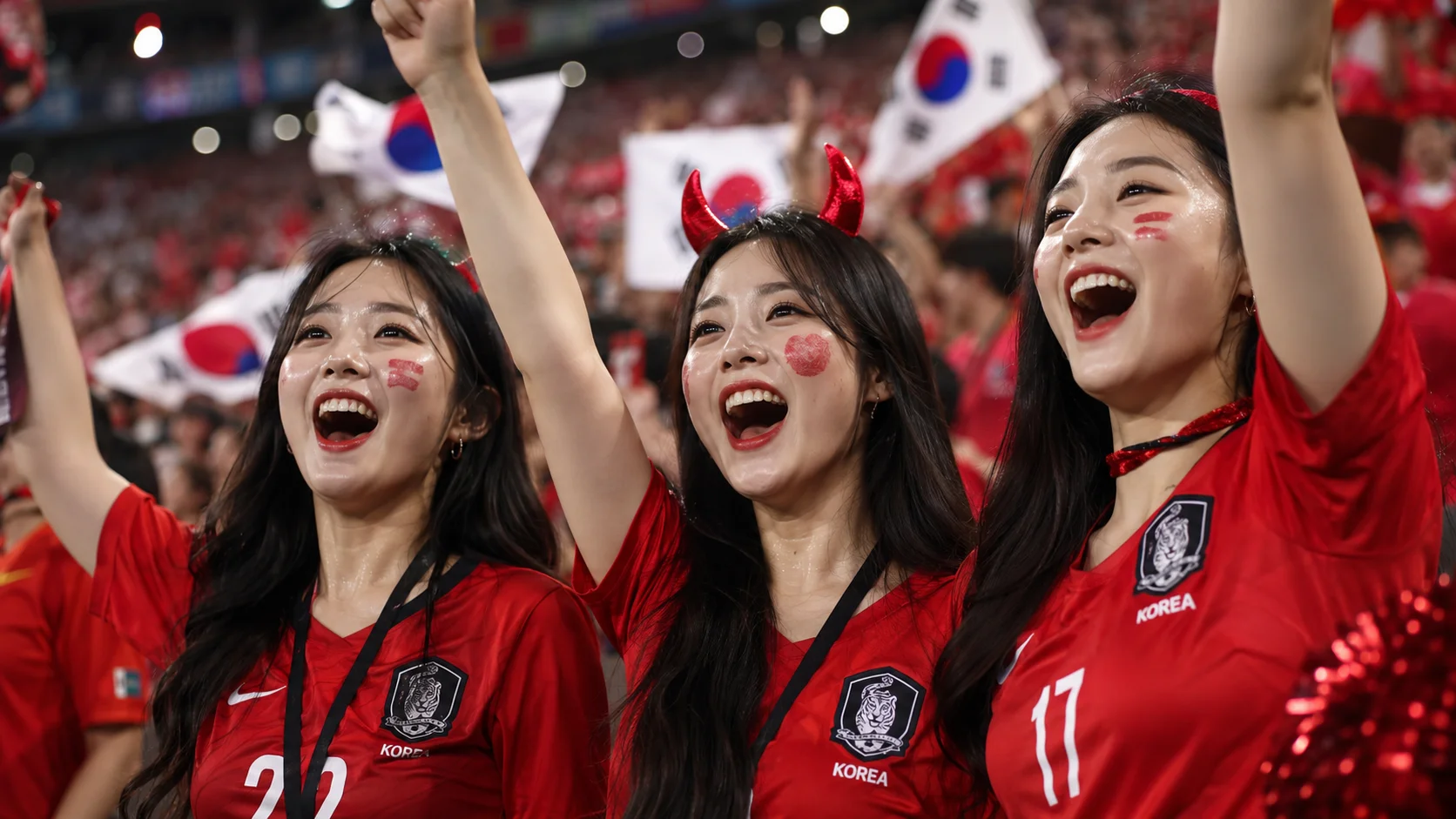 경기장 열기 속 빛나는 '붉은악마'의 역동적 순간, 챗 GPT 무료 사용