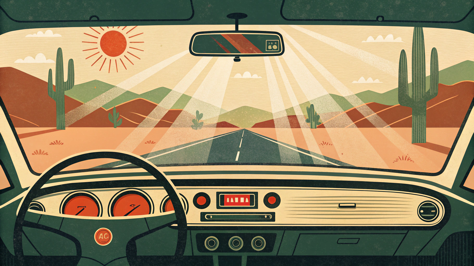 여름철 과열 방지를 위한 자동차 내부 일러스트 이미지