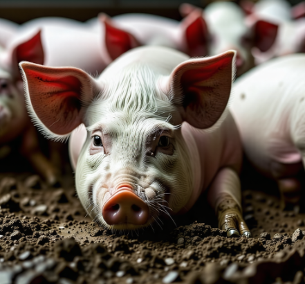 농장에서 아파하고 있는 돼지