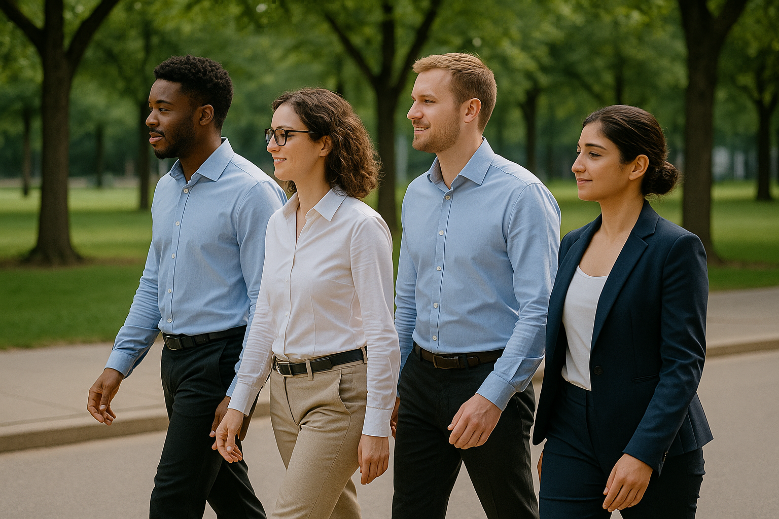 점심시간 산책하며 워라밸을 챙기는 직장인들