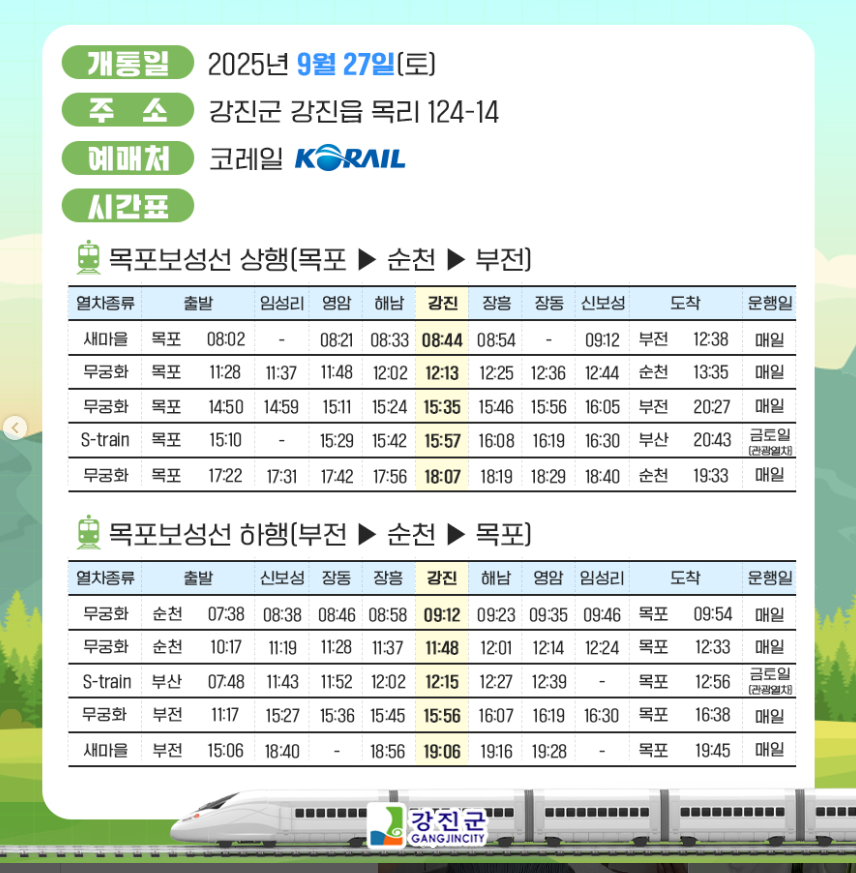 강진역 주소, 시간표