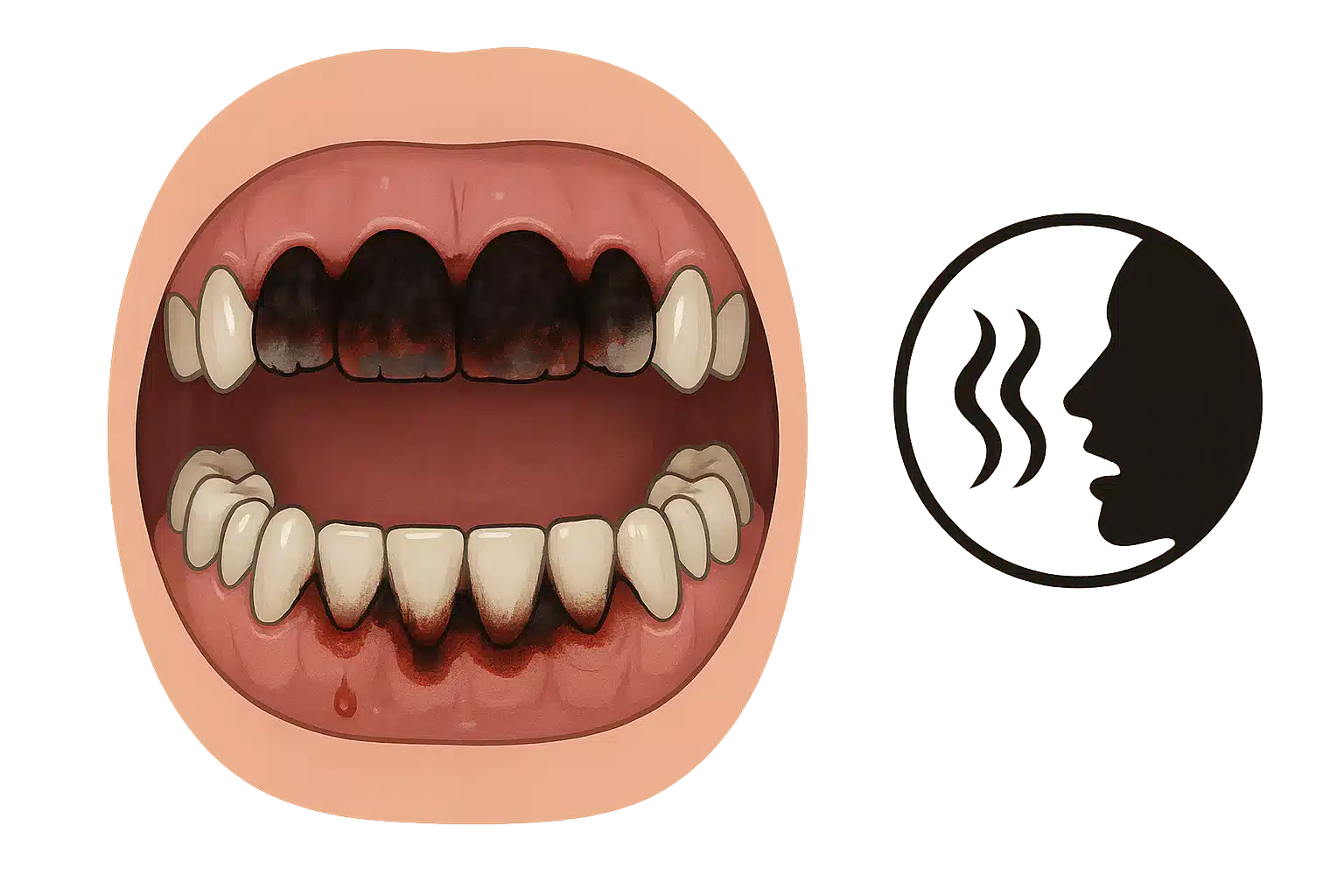 잇몸이 검붉게 괴사되고 피가 나는 그림, 심한 구취