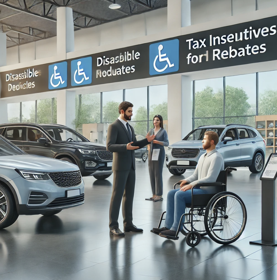 장애인 운전자를 위한 특별한 섹션을 갖춘 자동차 대리점 내부