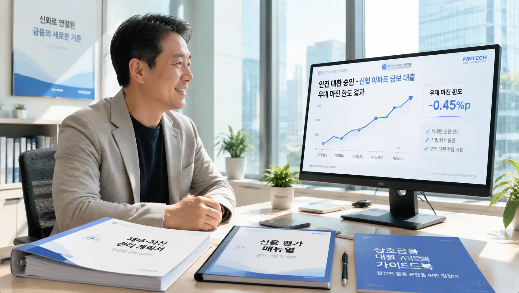 새마을 금고 주택 담보 대출 금리 인상기 특별 우대 마진 사수법을 비대면 가조회로 확인하는 모습