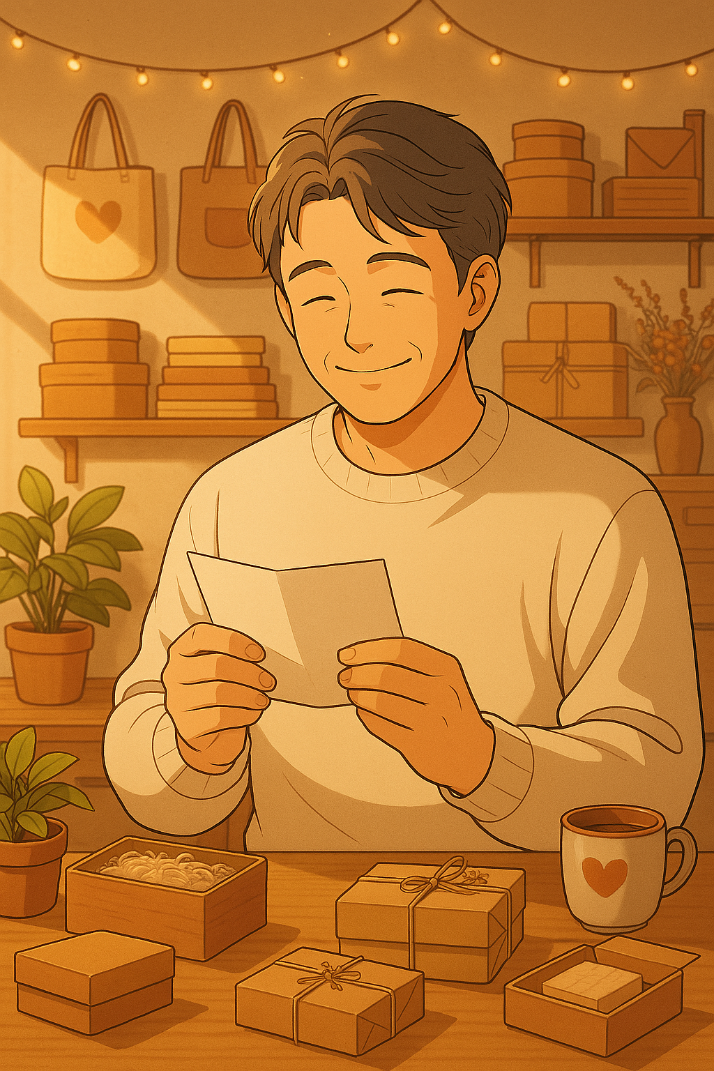 편지를 읽고 웃는 모습