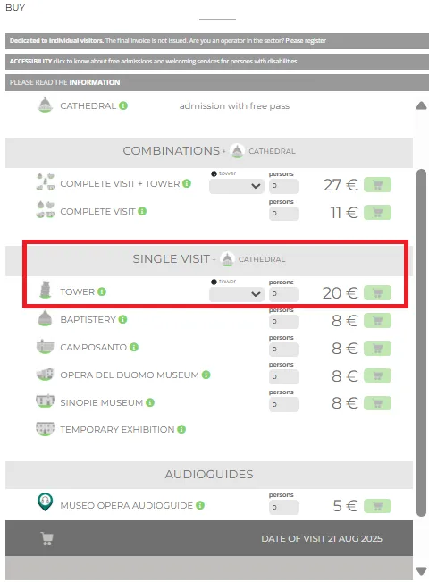 피사의-사탑-입장권-예악-종류