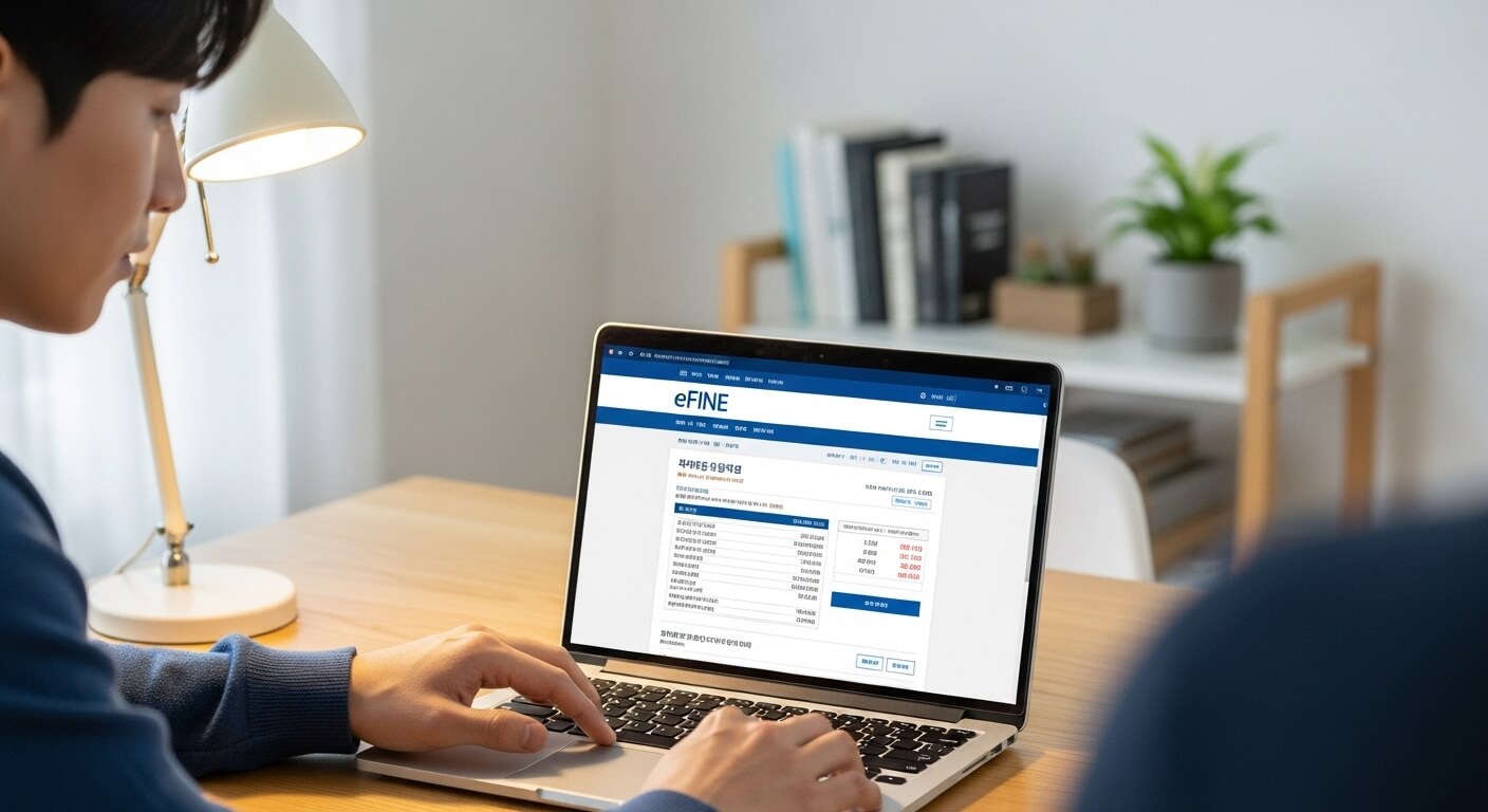 개인 책상에서 벌점 정보를 조회 중인 젊은 남성