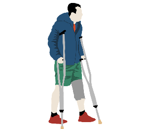 골절된 사람이 발목을 집고 있는 모습