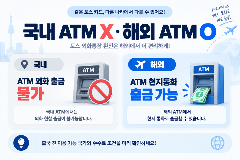토스 외화통장 국내 ATM 외화 출금 불가 해외 ATM 현지통화 출금 가능
