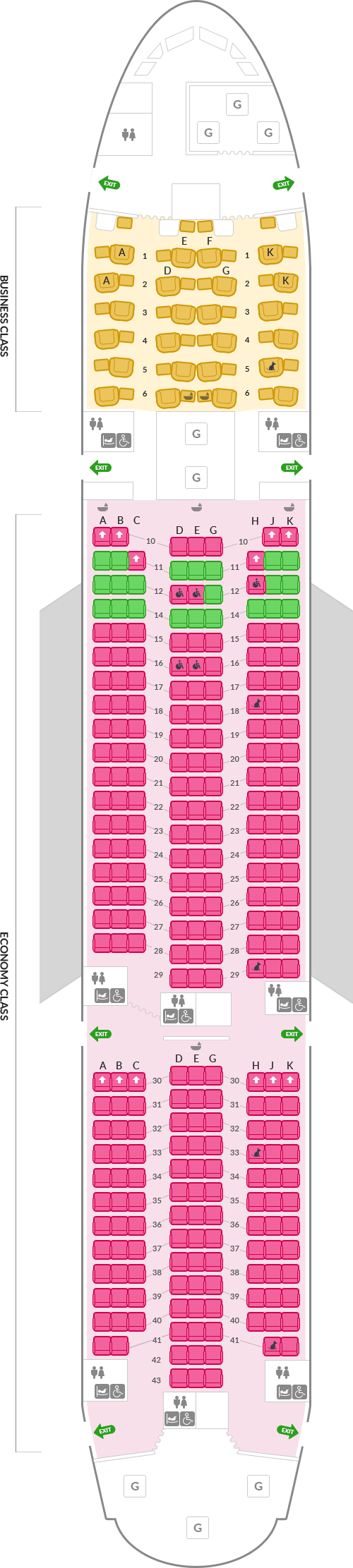 아시아나항공 보잉 B777 기본정보, 좌석배치도, 좌석 간격