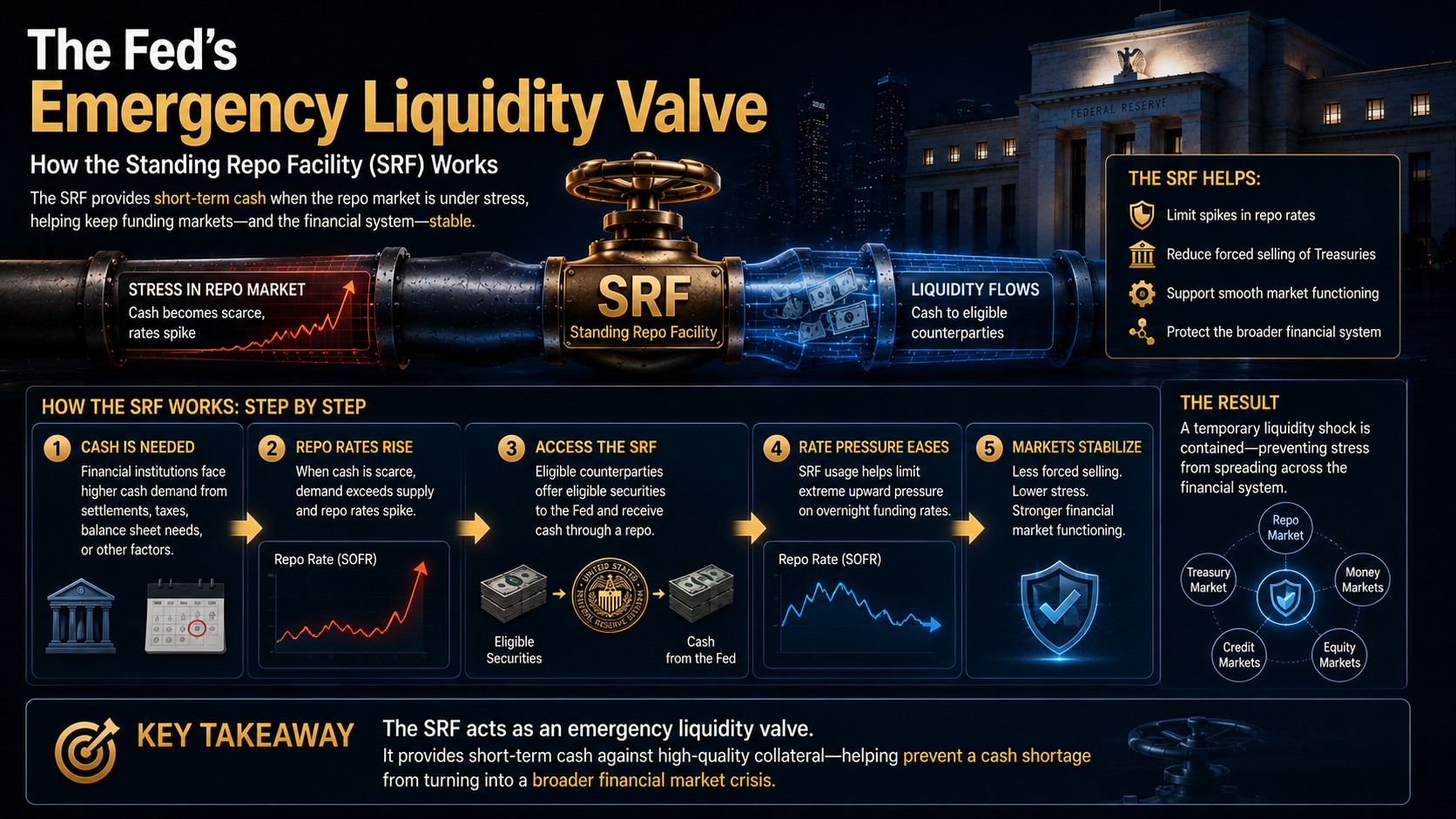 Federal Reserve Standing Repo Facility acting as an emergency liquidity valve during repo market funding stress