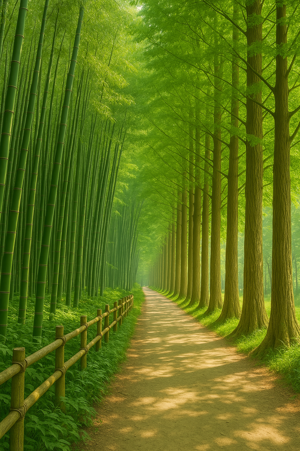 전라남도 담양 죽녹원과 메타세쿼이아길의 초록 봄을 표현한 이미지