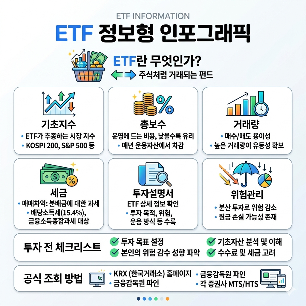 ETF 뜻부터 세금&middot;수수료&middot;투자 방법 인포그래픽