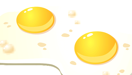 달걀 2개를 간 모습이다. 동그란 노른자 2개가 흰자 위에 그려졌다.