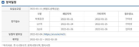 북서울자이 폴라리스 청약일정 입니다