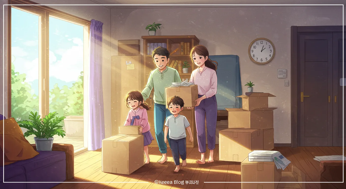 길일에 이사하여 기분좋아하는 가족 모습