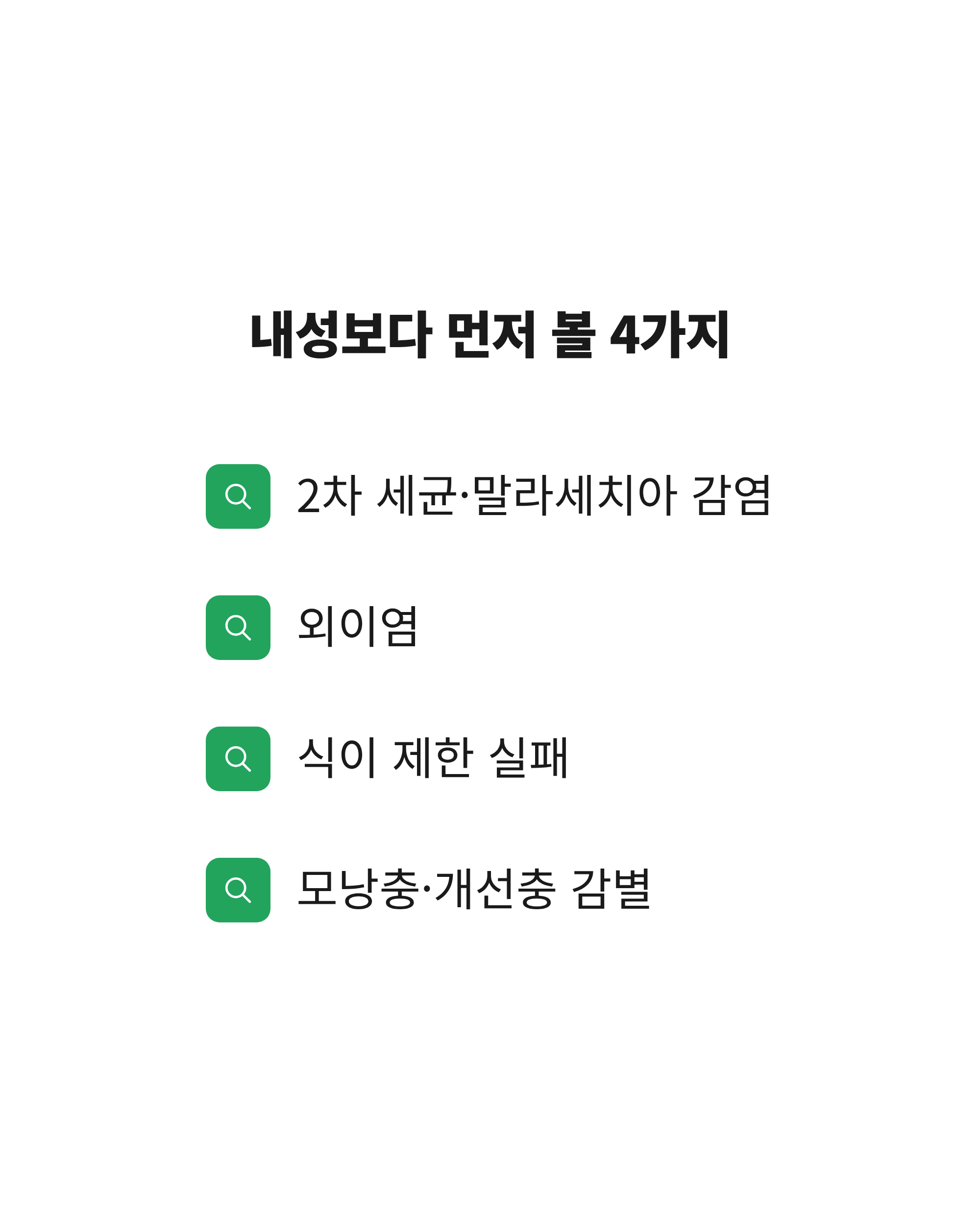 아포퀠이 안 듣는 것 같을 때 내성보다 먼저 확인하는 감염&middot;외이염&middot;식이&middot;감별진단 네 가지를 정리한 그림