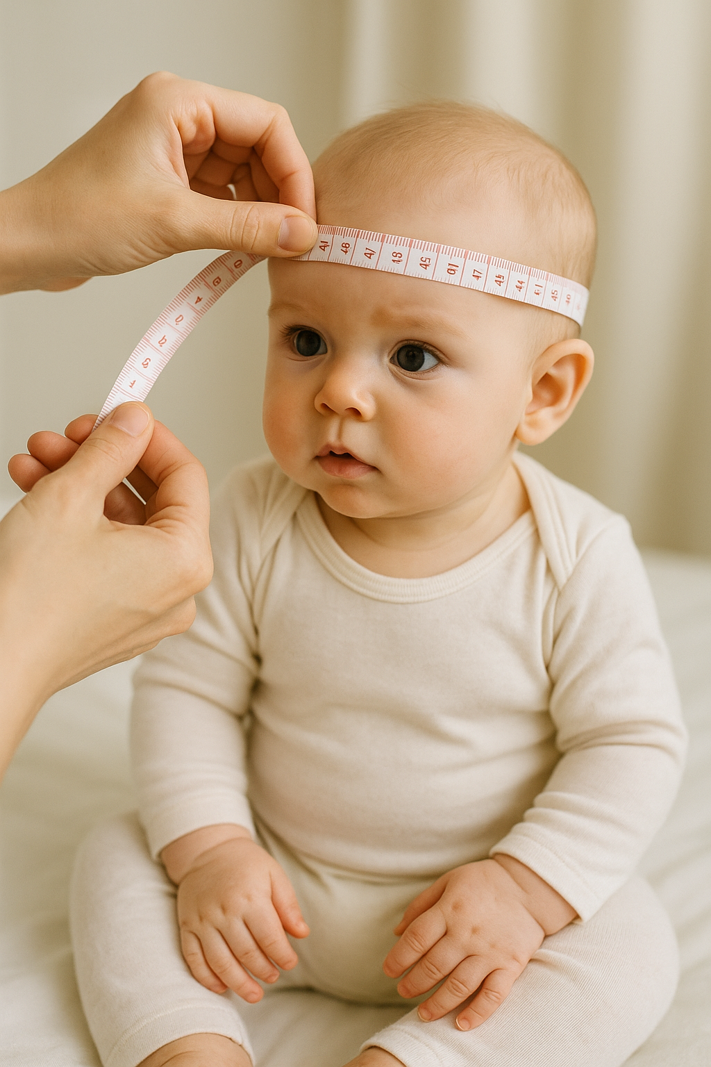 머리둘레 재는 아기 사진