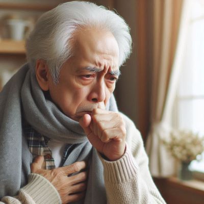 인플루엔자로 기침을 하는 노인의 모습