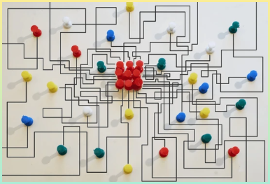 복잡한 상황을 표현하는 선과 핀