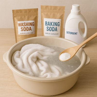 과탄산소다 스트리핑 세탁 과정, 수건을 담근 모습