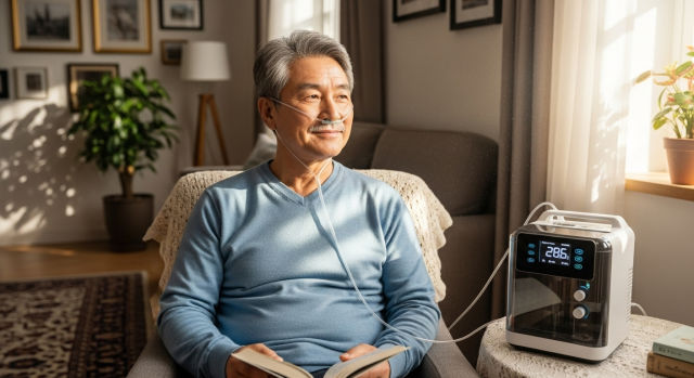 산소호흡기를 착용한 남성