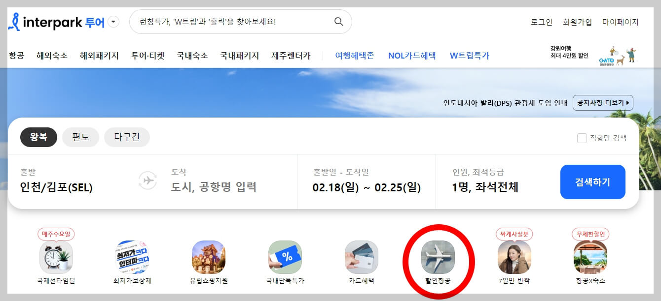 인터파크 땡처리 항공권
