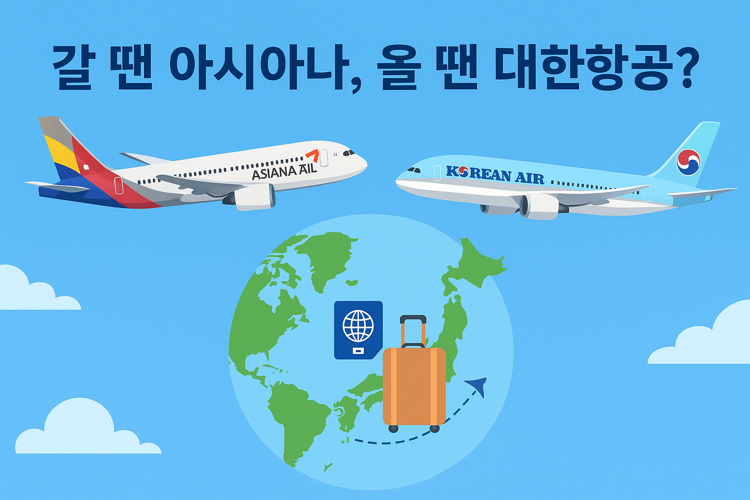 "갈 땐 아시아나, 올 땐 대한항공" &ndash; 하늘 위 협업을 그린 상상 일러스트 이미지