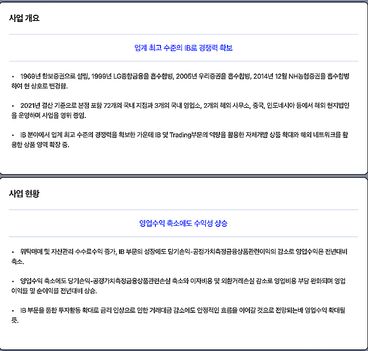 NH투자증권-사업개요-사업현황