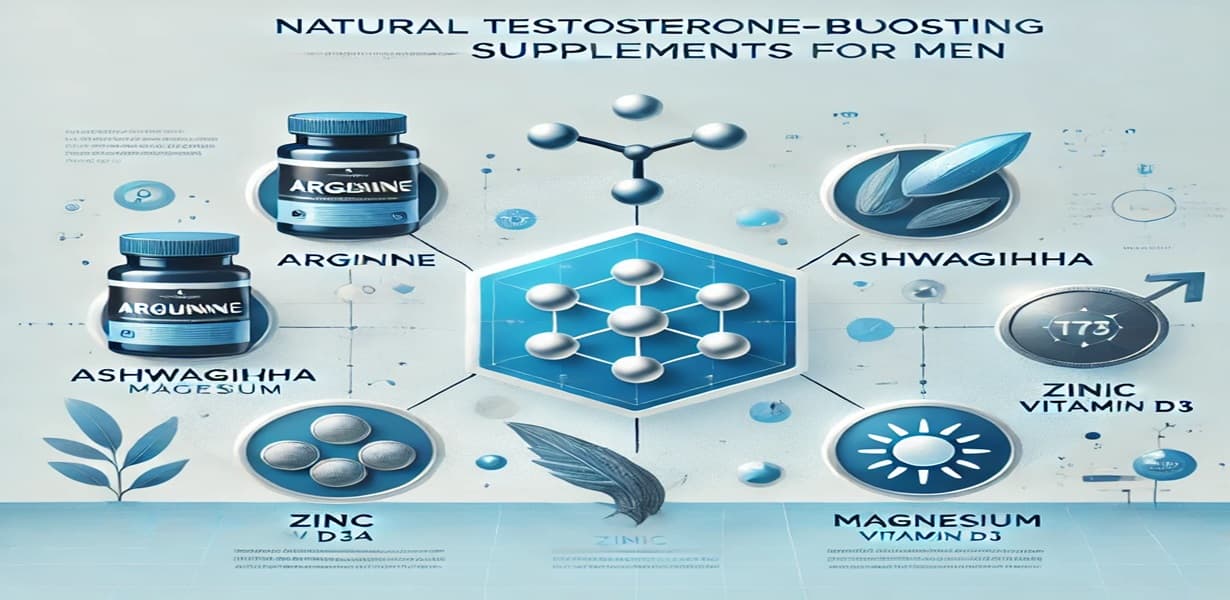 남성 정력 강화에 도움이 되는 자연 유래 영양제들을 소개하는 인포그래픽 이미지