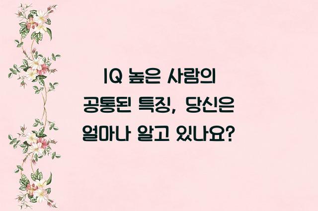 IQ 높은사람의 공통된 특징