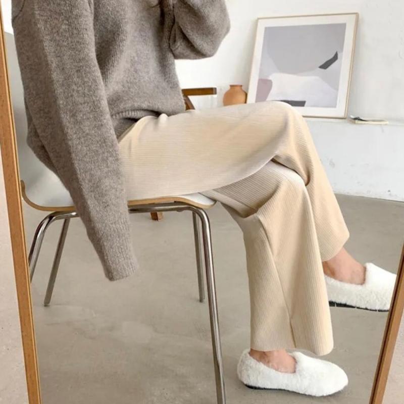 코듀로이 골덴 벨로아 벨벳 와이드 밴딩 팬츠 밍크 융 기모바지 빅사이즈