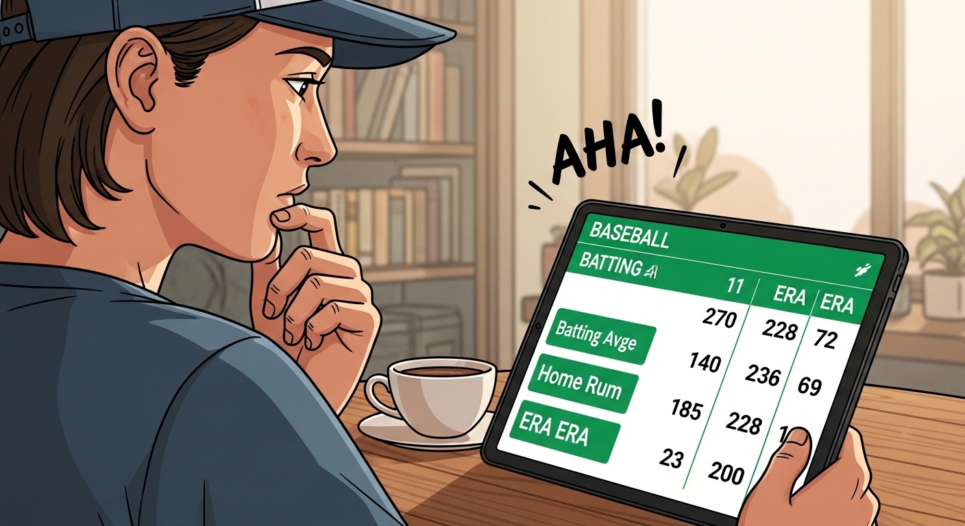 태블릿으로 야구 지표를 분석하며 이해하는 팬의 모습