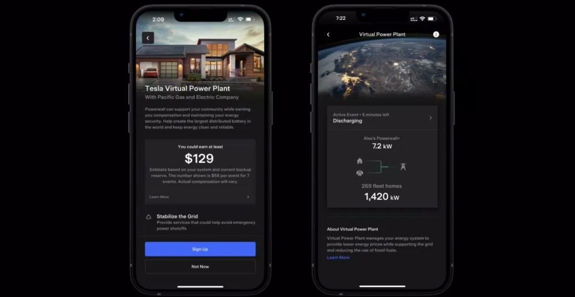 테슬라 가상 발전소(VPP) 어플 사진