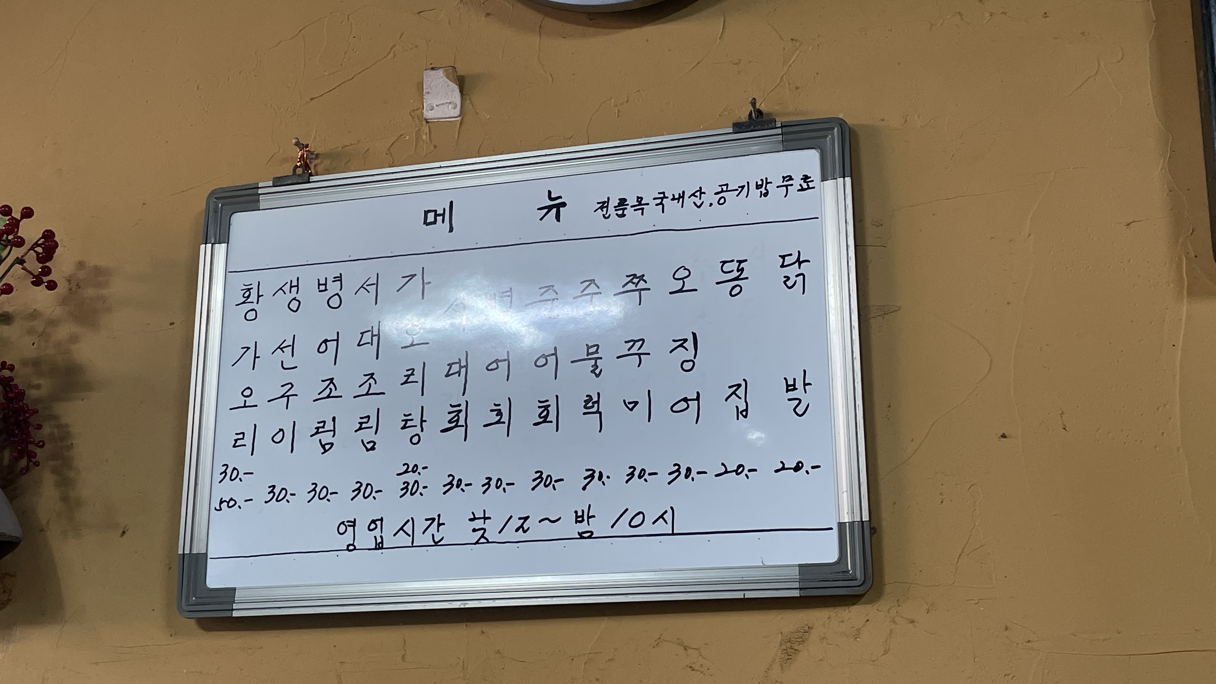 도라지식당 메뉴판