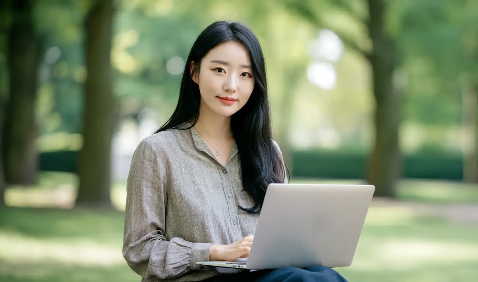 노트북을 사용하는 여성
