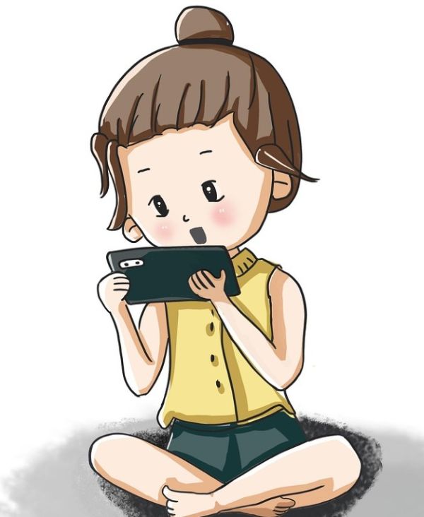 핸드론을 쳐다고 있는 청소년 모습 일러스트