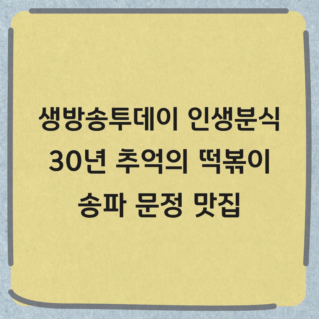 생방송투데이 인생분식 송파 문정역 추억의 떡볶이 맛집