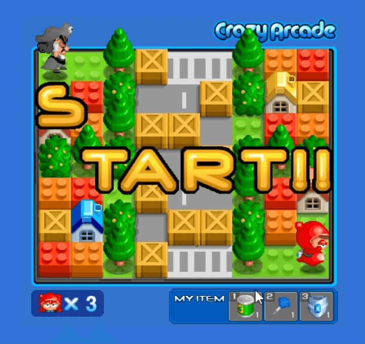 미니크아-크레이지아케이드-플래시게임-시작-화면